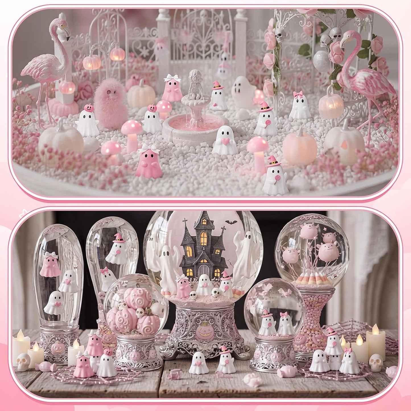 100 Pcs Halloween Ghosts Figurines Decor Mini Pink Resin Ghosts