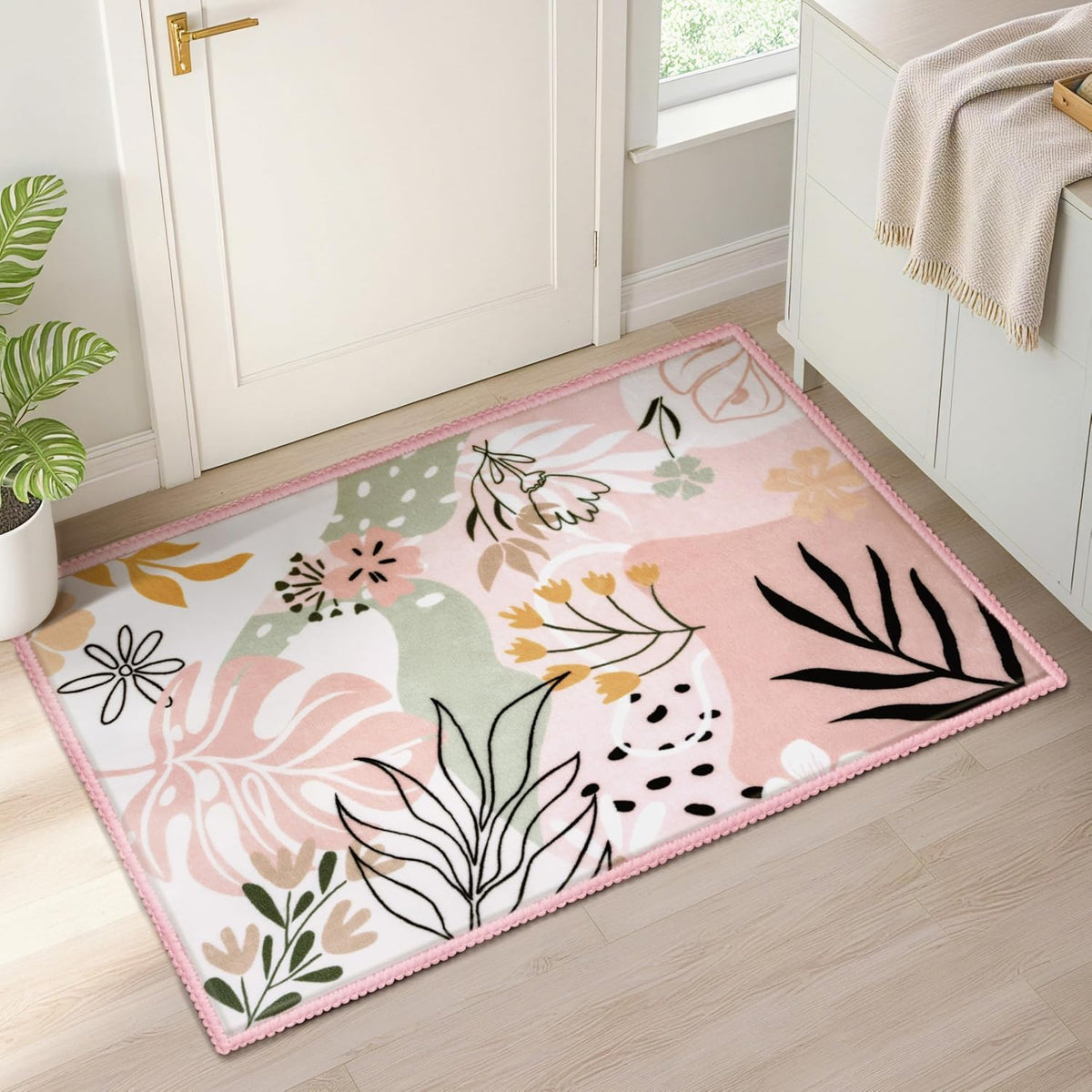 Door Mat Indoor Entrance 2x3 Machine Washable Art Floral Small Rugs for Entryway Non-Slip Rubber Backing Bath Mat Soft Area Rug Stain Resistant Waterproof Carpet for Bathroom Bedroom (Green)