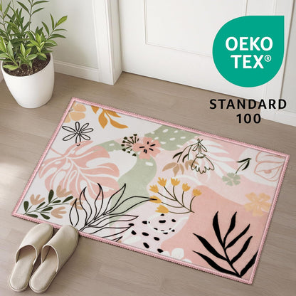 Door Mat Indoor Entrance 2x3 Machine Washable Art Floral Small Rugs for Entryway Non-Slip Rubber Backing Bath Mat Soft Area Rug Stain Resistant Waterproof Carpet for Bathroom Bedroom (Green)