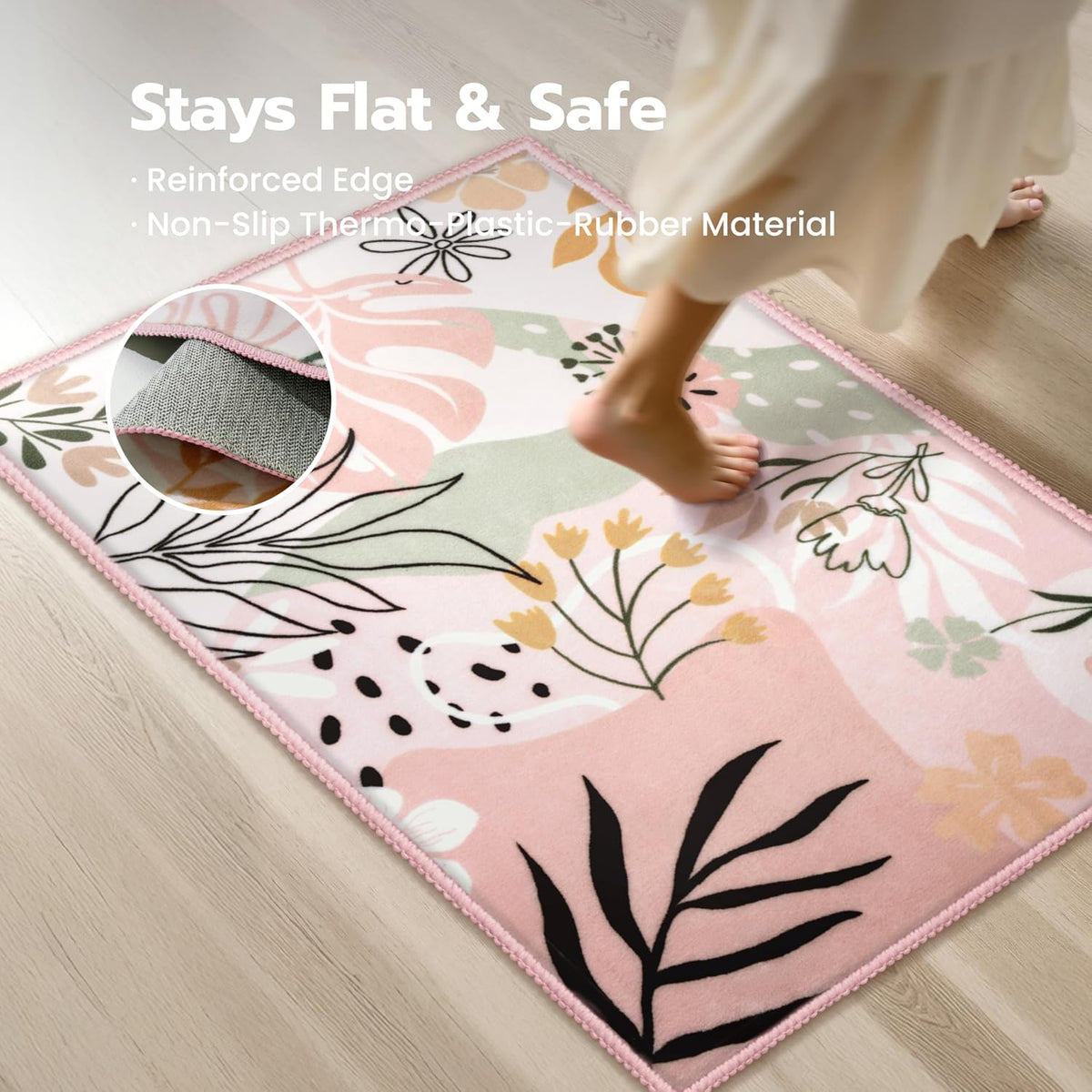 Door Mat Indoor Entrance 2x3 Machine Washable Art Floral Small Rugs for Entryway Non-Slip Rubber Backing Bath Mat Soft Area Rug Stain Resistant Waterproof Carpet for Bathroom Bedroom (Green)