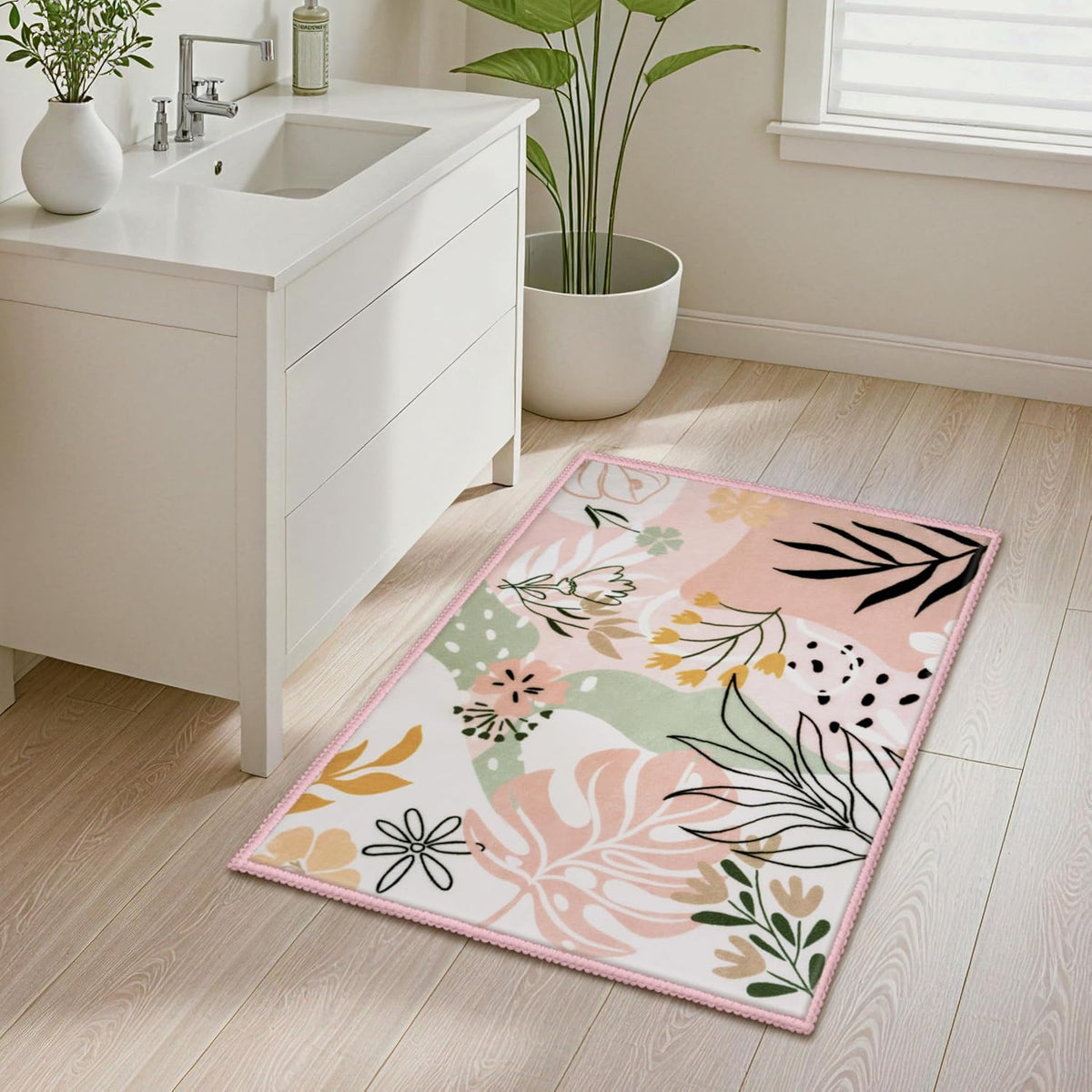 Door Mat Indoor Entrance 2x3 Machine Washable Art Floral Small Rugs for Entryway Non-Slip Rubber Backing Bath Mat Soft Area Rug Stain Resistant Waterproof Carpet for Bathroom Bedroom (Green)