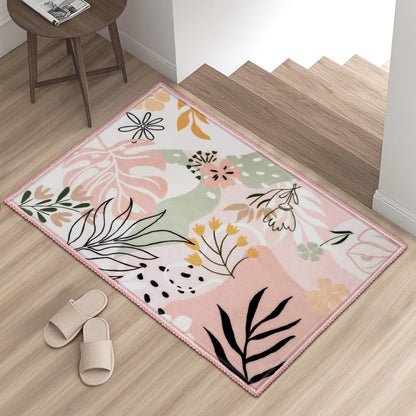 Door Mat Indoor Entrance 2x3 Machine Washable Art Floral Small Rugs for Entryway Non-Slip Rubber Backing Bath Mat Soft Area Rug Stain Resistant Waterproof Carpet for Bathroom Bedroom (Green)
