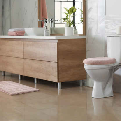 Ultra Plush Solid Tufted Toilet Lid Cover, Soft and Absorbent, Non-Slip Cover, Machine Washable, Blush, 18"x19"