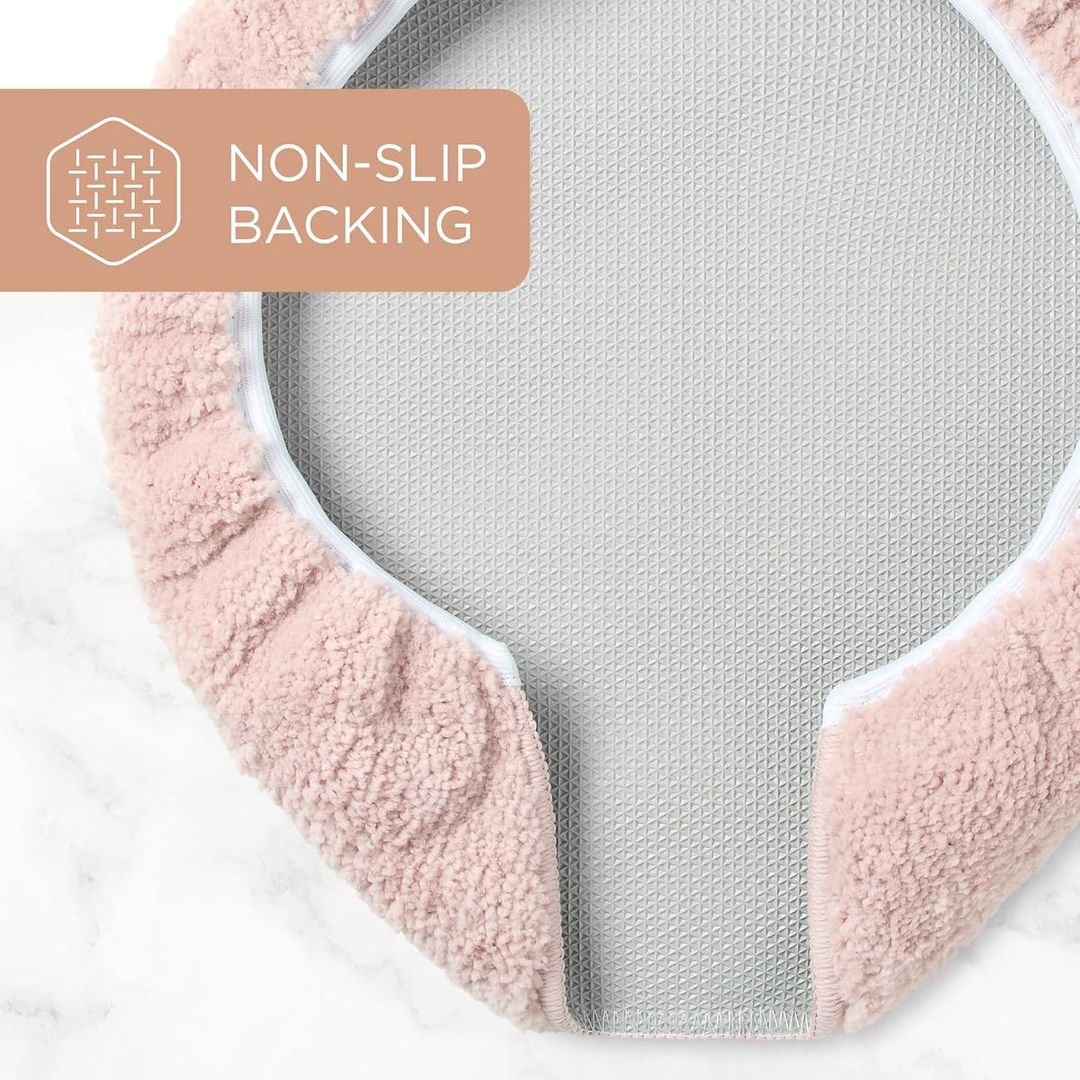 Ultra Plush Solid Tufted Toilet Lid Cover, Soft and Absorbent, Non-Slip Cover, Machine Washable, Blush, 18"x19"