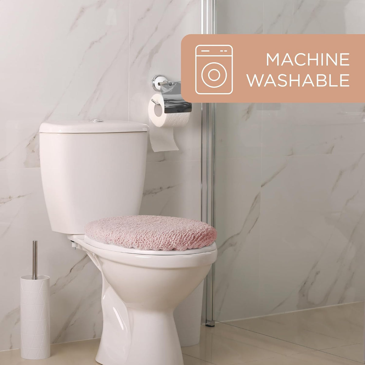 Ultra Plush Solid Tufted Toilet Lid Cover, Soft and Absorbent, Non-Slip Cover, Machine Washable, Blush, 18"x19"