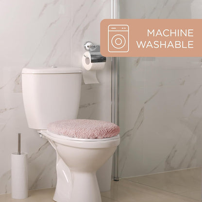 Ultra Plush Solid Tufted Toilet Lid Cover, Soft and Absorbent, Non-Slip Cover, Machine Washable, Blush, 18"x19"