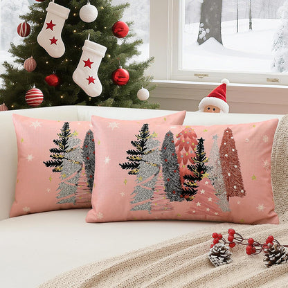 Christmas Throw Pillow Covers 12x20 Inch Set of 2 Christmas Tree Snowflake Pink Pillow Cases Winter Holiday Xmas Decorative Cushion Covers for Sofa Bed Couch