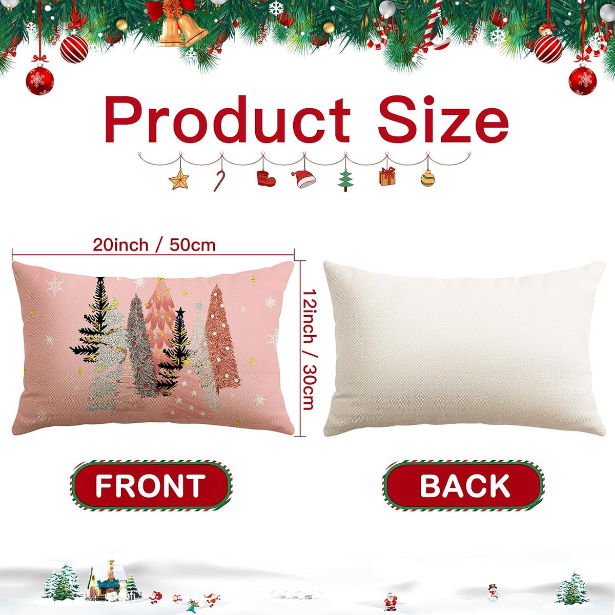 Christmas Throw Pillow Covers 12x20 Inch Set of 2 Christmas Tree Snowflake Pink Pillow Cases Winter Holiday Xmas Decorative Cushion Covers for Sofa Bed Couch