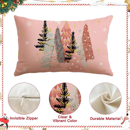 Christmas Throw Pillow Covers 12x20 Inch Set of 2 Christmas Tree Snowflake Pink Pillow Cases Winter Holiday Xmas Decorative Cushion Covers for Sofa Bed Couch