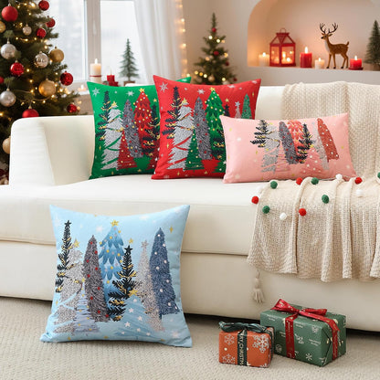 Christmas Throw Pillow Covers 12x20 Inch Set of 2 Christmas Tree Snowflake Pink Pillow Cases Winter Holiday Xmas Decorative Cushion Covers for Sofa Bed Couch