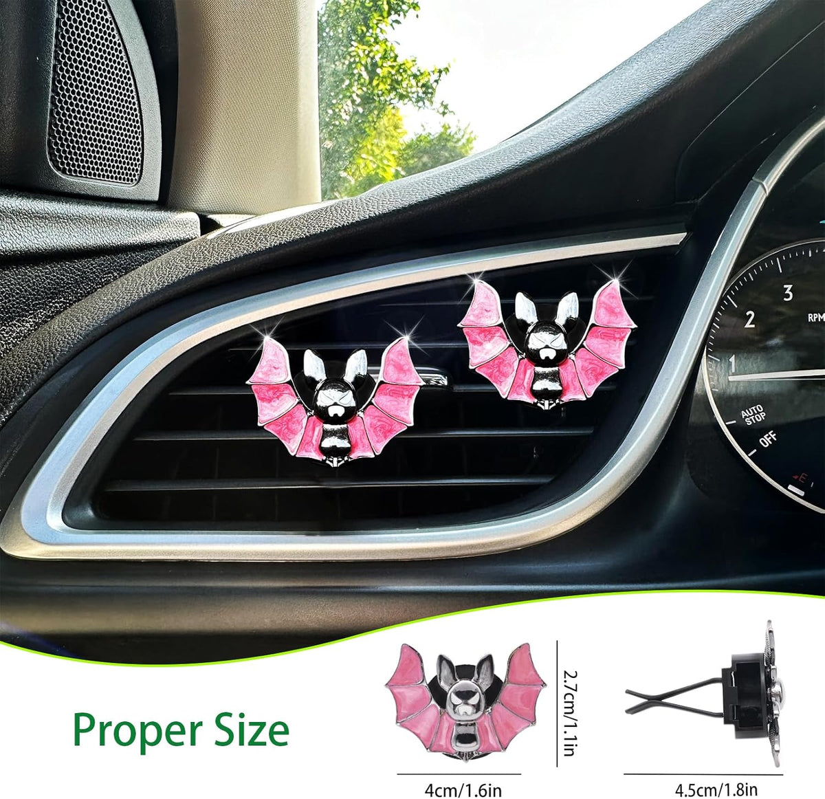 ORIESSE Cute Goth Car Accessories,Pink Bat Car Air Freshener Vent Clips