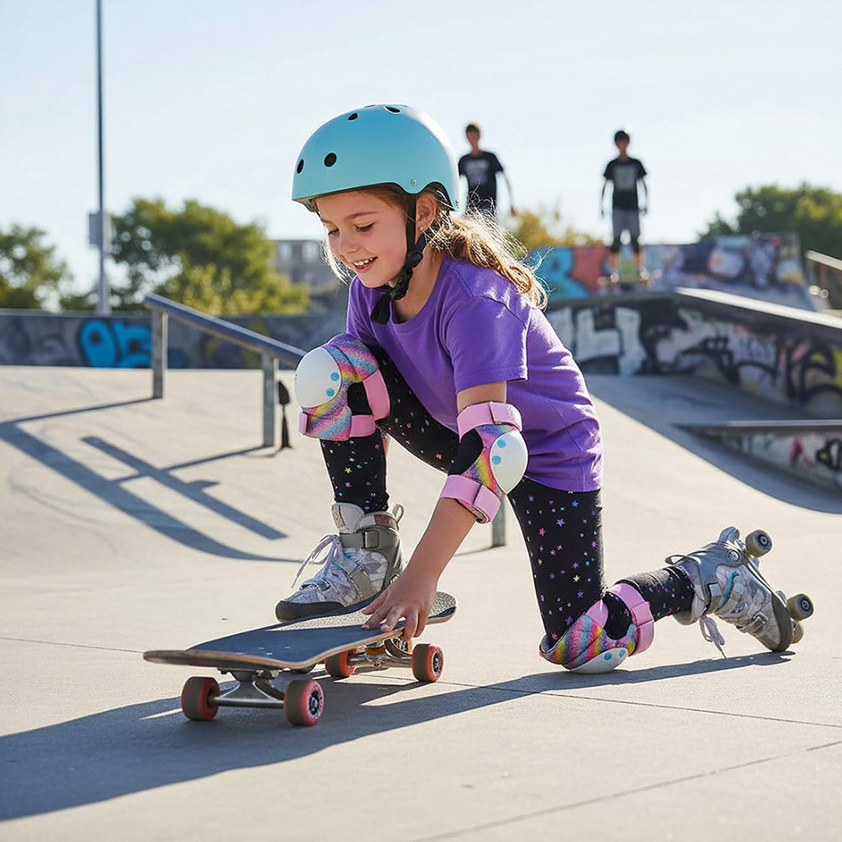 Kids Knee Pads and Elbow Pads Set,Girls Pink Skateboarding Pad,Kid Protective Gear Set for Scooter,Cycling and Rollerblading,Ice Skate and Skateboard Pads for Kids 8-12 Years Old