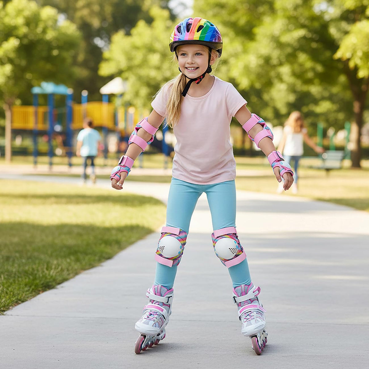Kids Knee Pads and Elbow Pads Set,Girls Pink Skateboarding Pad,Kid Protective Gear Set for Scooter,Cycling and Rollerblading,Ice Skate and Skateboard Pads for Kids 8-12 Years Old