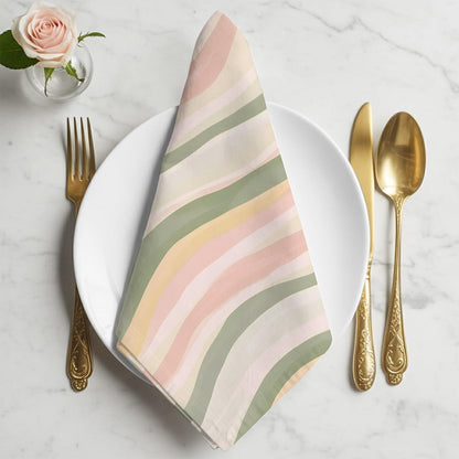 Cloth Napkins Set of 4, Light Green Pink Stripes Dinner Napkins Soft Absorbent Table Napkin for Home Cocktail Party Wedding, Low Saturation Colorful Pattern