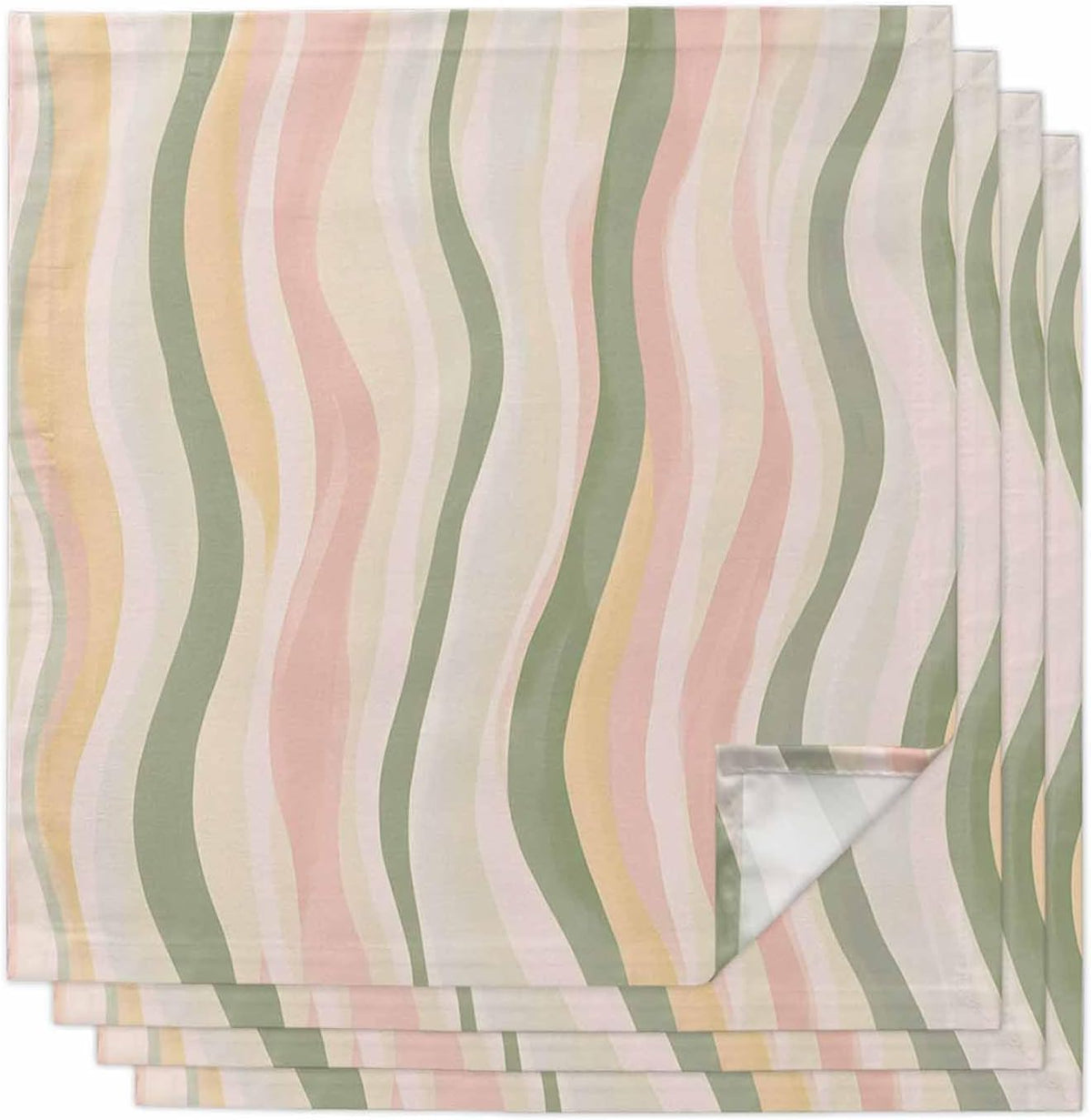 Cloth Napkins Set of 4, Light Green Pink Stripes Dinner Napkins Soft Absorbent Table Napkin for Home Cocktail Party Wedding, Low Saturation Colorful Pattern