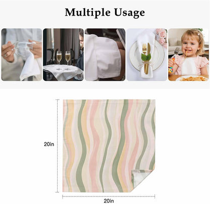 Cloth Napkins Set of 4, Light Green Pink Stripes Dinner Napkins Soft Absorbent Table Napkin for Home Cocktail Party Wedding, Low Saturation Colorful Pattern