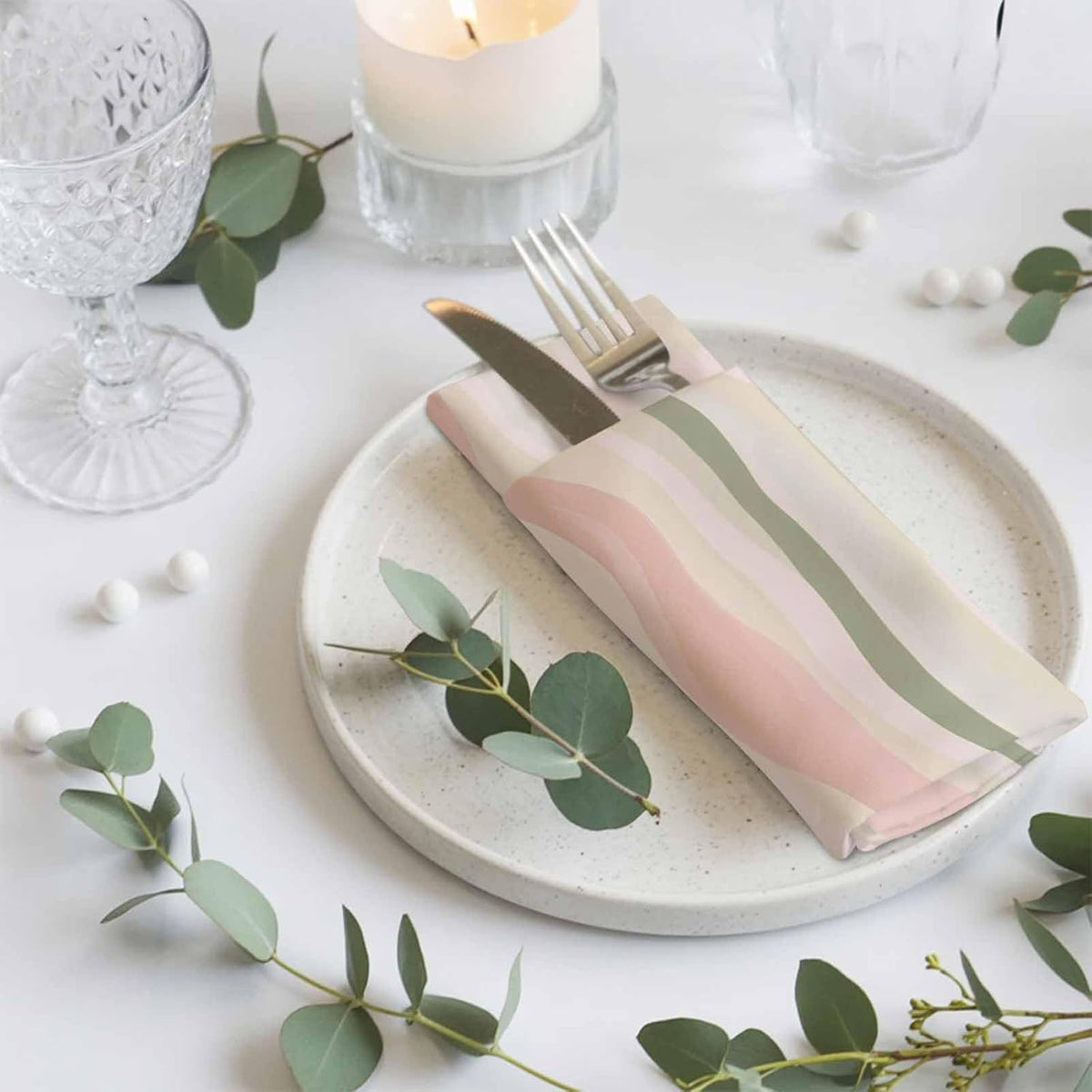 Cloth Napkins Set of 4, Light Green Pink Stripes Dinner Napkins Soft Absorbent Table Napkin for Home Cocktail Party Wedding, Low Saturation Colorful Pattern