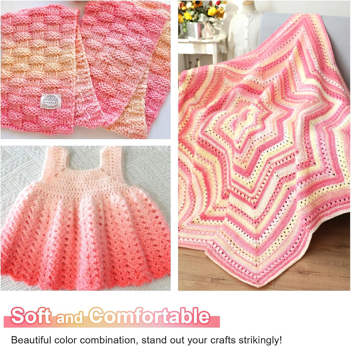 Aeelike Cake Yarn for Crocheting, Soft Ombre Crochet Yarn, Pink Yellow