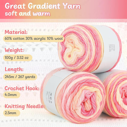 Aeelike Cake Yarn for Crocheting, Soft Ombre Crochet Yarn, Pink Yellow