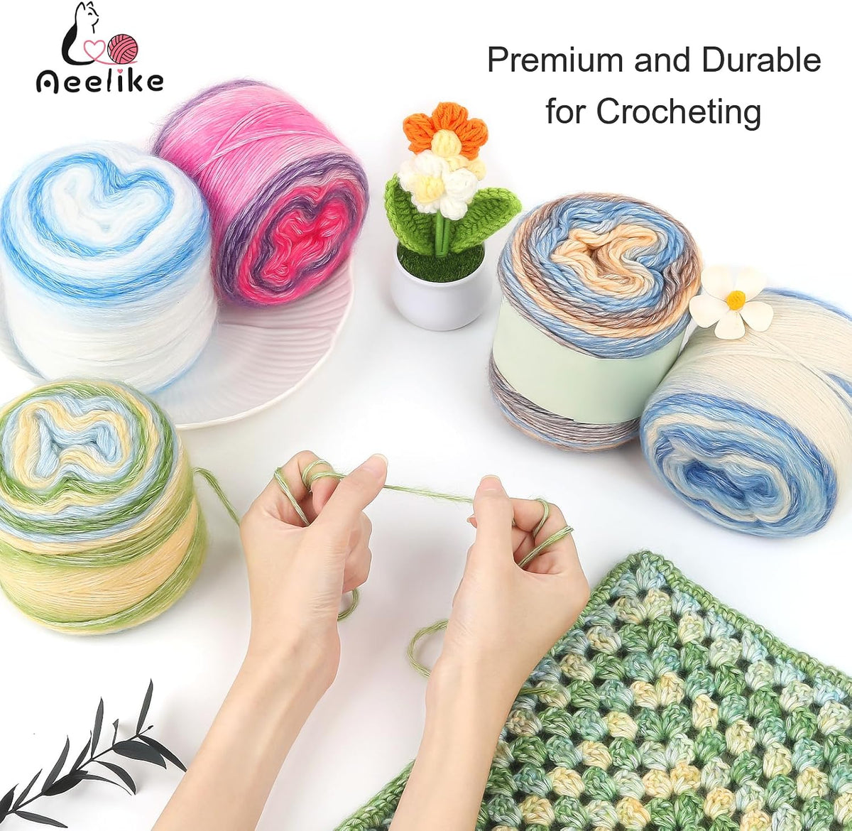 Aeelike Cake Yarn for Crocheting, Soft Ombre Crochet Yarn, Pink Yellow