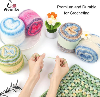 Aeelike Cake Yarn for Crocheting, Soft Ombre Crochet Yarn, Pink Yellow