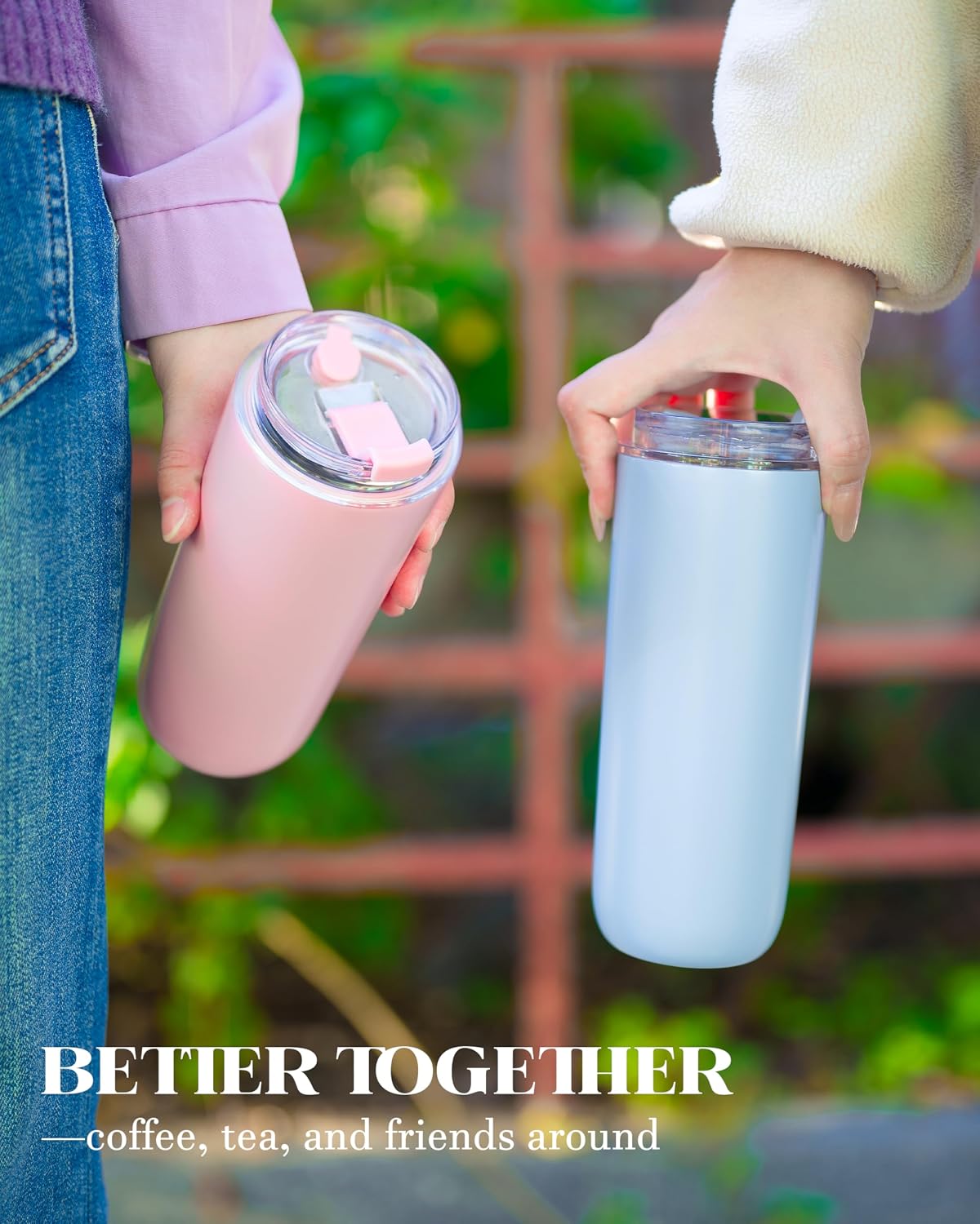 16 oz Insulated Coffee Tumblers, Travel Coffee Tumblers with Straw (Pink)