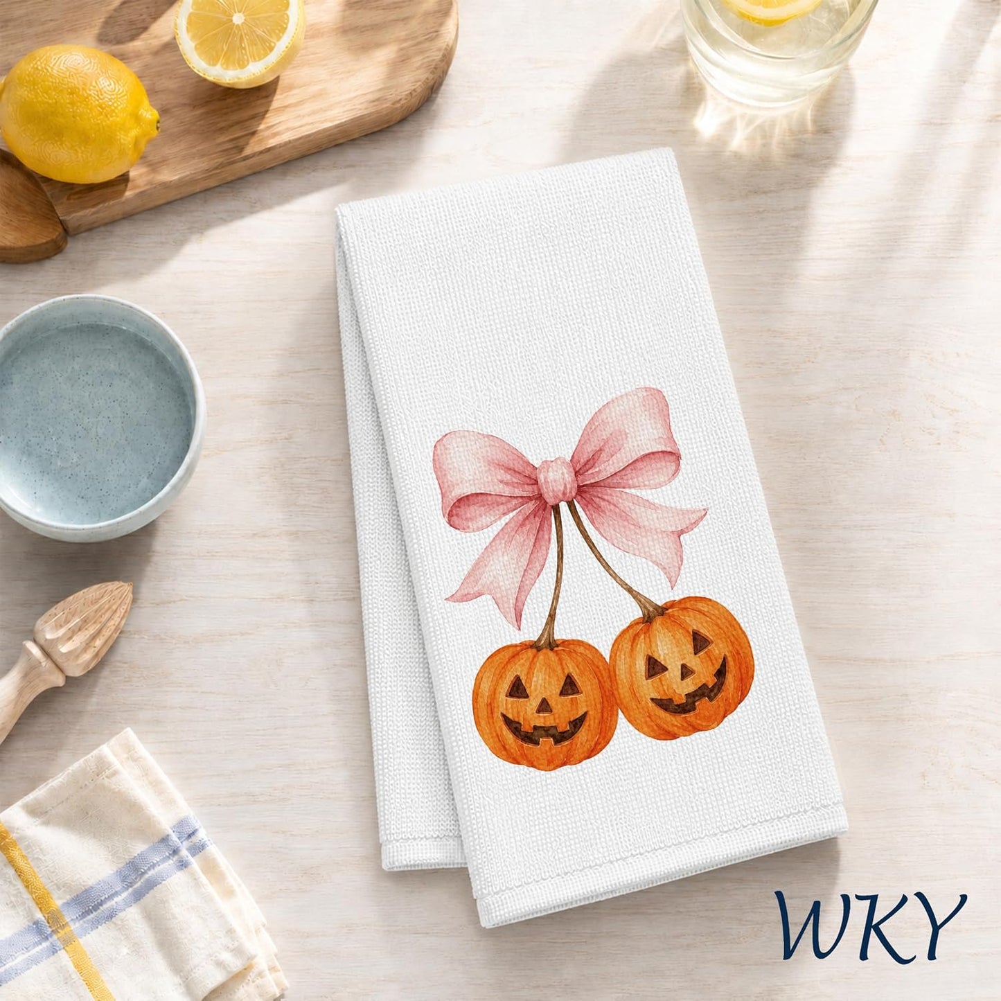 Girly Halloween Pumpkin Kitchen Dish Towels 16x24in