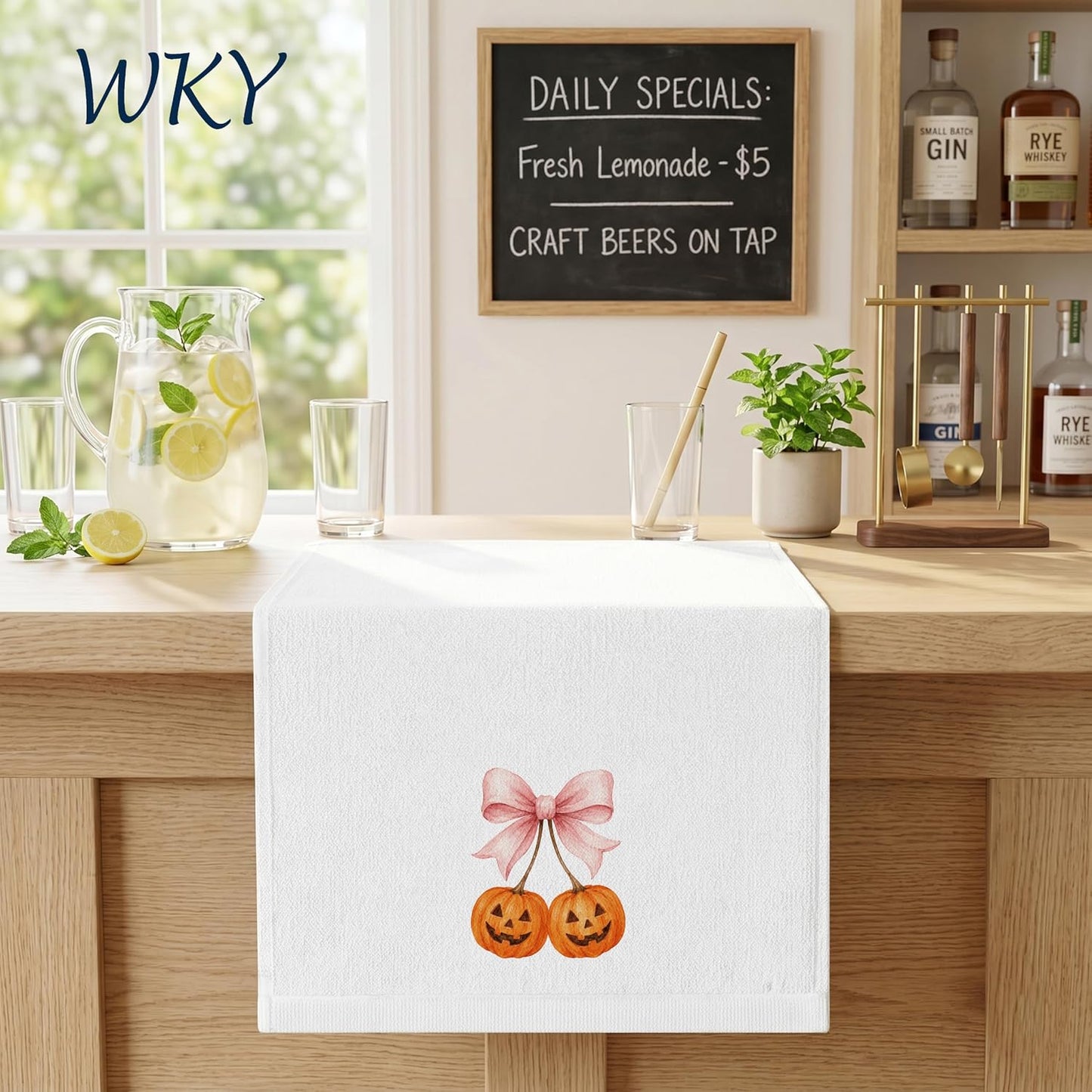 Girly Halloween Pumpkin Kitchen Dish Towels 16x24in