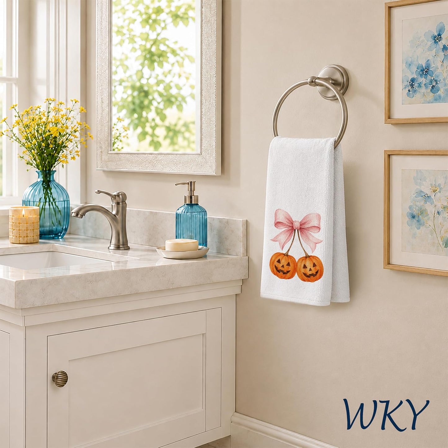 Girly Halloween Pumpkin Kitchen Dish Towels 16x24in