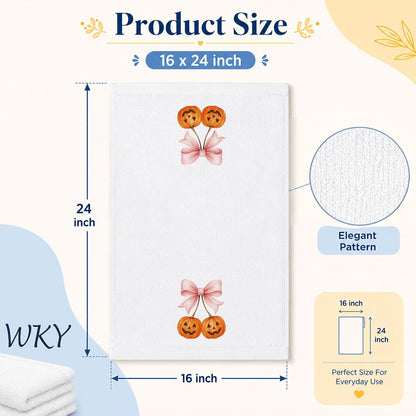 Girly Halloween Pumpkin Kitchen Dish Towels 16x24in