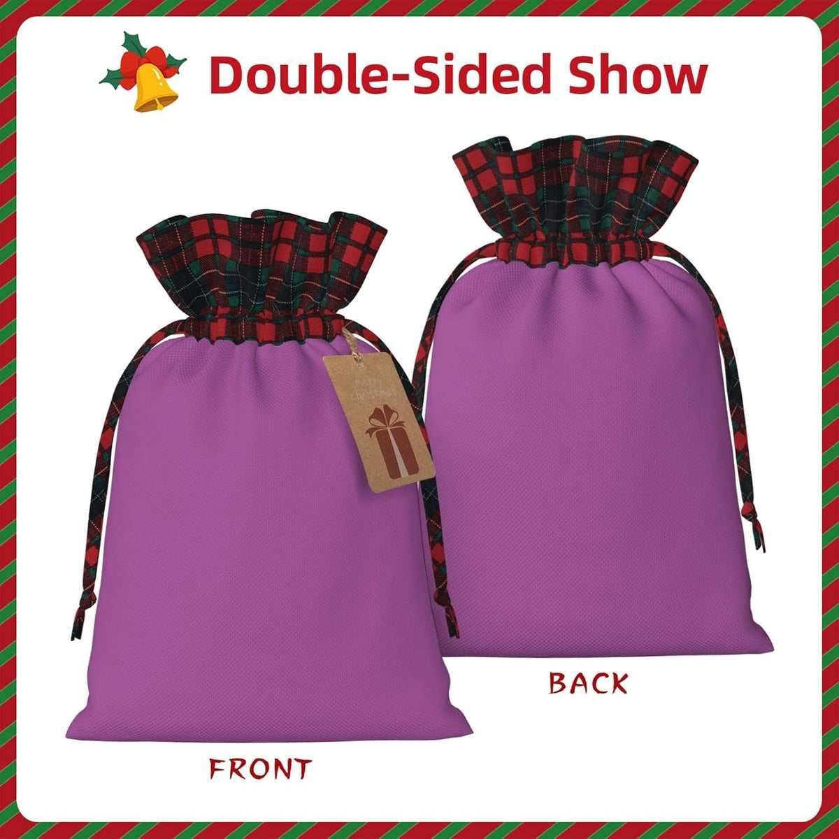 Peach-like color Printed Medium Christmas Storage Bags, Birthday Party Supplies, Holiday Gift Storage Bags, Portable Gift Bags