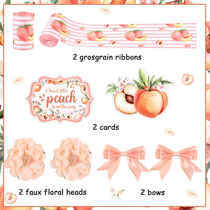 Peach Theme Baby Shower Diaper Cake Decorations, A Sweet Peach Is on the Way Pink Peach Card, Peach Grosgrain Ribbon Artificial Flower Pink Bows Decor for Fruit Baby Shower Party Supplies