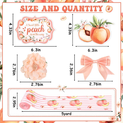 Peach Theme Baby Shower Diaper Cake Decorations, A Sweet Peach Is on the Way Pink Peach Card, Peach Grosgrain Ribbon Artificial Flower Pink Bows Decor for Fruit Baby Shower Party Supplies