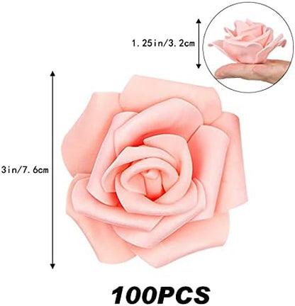 Artificial Rose Flower Heads, 100pcs Peach Roses Artificial Flower Foam Rose for DIY Wedding Bouquets Centerpieces Arrangements Party Baby Shower Home Decor (Stemless, Peach)