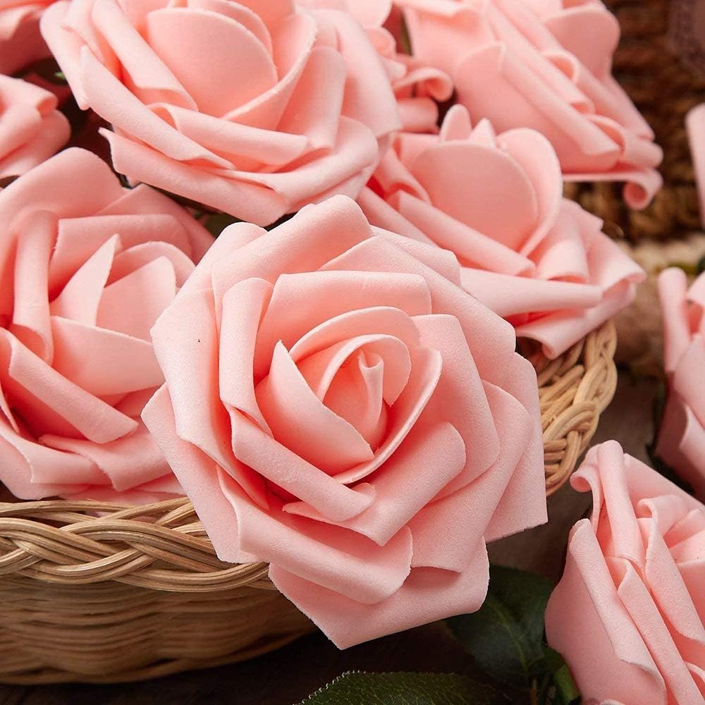 Artificial Rose Flower Heads, 100pcs Peach Roses Artificial Flower Foam Rose for DIY Wedding Bouquets Centerpieces Arrangements Party Baby Shower Home Decor (Stemless, Peach)