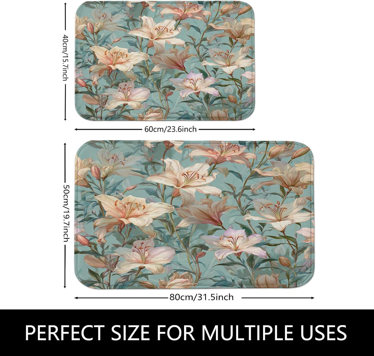 Floral Dream Quick Dry Bath Mat, Elegant Peach Lily Pattern Absorbent Non Slip Shower Mat, Summer Memory Foam Washable Bath Rugs for Bathroom Toilet Restroom Decorative 20x32 Inch