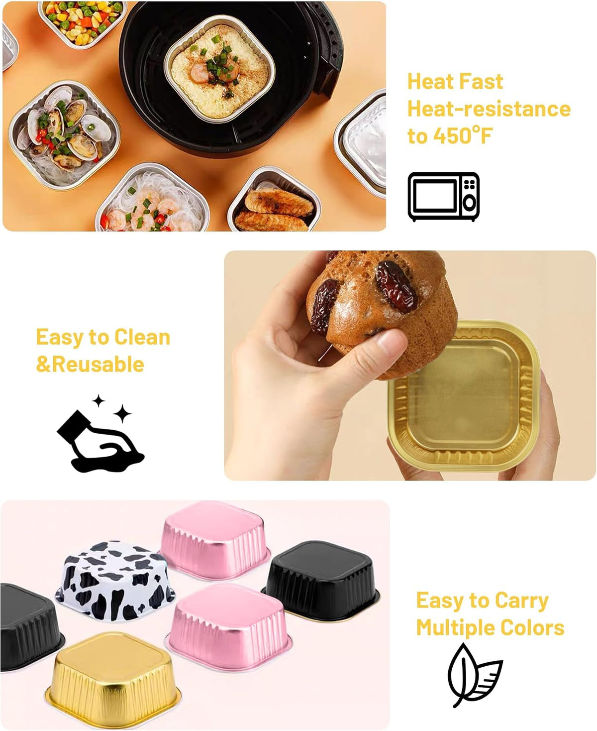 Mini Cake Pans with Lids, Square, 50 Pack, 5 oz, Pink