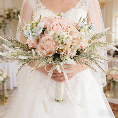 Bridal Wedding Bouquets Artificial Rose Handmade Romantic for Bride Bridesmaid Holding Flowers, 11.8'' (Rose Bouquet-Pink)