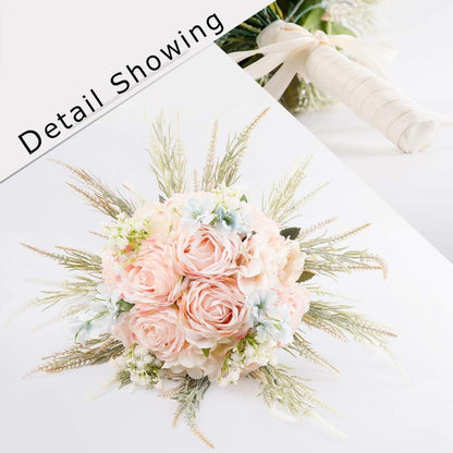 Bridal Wedding Bouquets Artificial Rose Handmade Romantic for Bride Bridesmaid Holding Flowers, 11.8'' (Rose Bouquet-Pink)