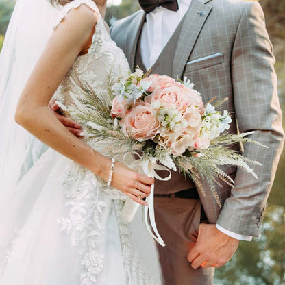 Bridal Wedding Bouquets Artificial Rose Handmade Romantic for Bride Bridesmaid Holding Flowers, 11.8'' (Rose Bouquet-Pink)