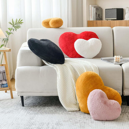 Dusty Pink Heart Pillows, Cute Heart Decorative Pillow, Heart Shaped Throw Pillows for Bed, Faux Rabbit Fur Plush Hoom Decor Pillow Cushion for Chair Sofa Living Room (Medium-15.7"x11.8")
