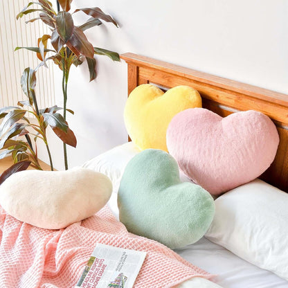 Dusty Pink Heart Pillows, Cute Heart Decorative Pillow, Heart Shaped Throw Pillows for Bed, Faux Rabbit Fur Plush Hoom Decor Pillow Cushion for Chair Sofa Living Room (Medium-15.7"x11.8")