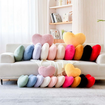Dusty Pink Heart Pillows, Cute Heart Decorative Pillow, Heart Shaped Throw Pillows for Bed, Faux Rabbit Fur Plush Hoom Decor Pillow Cushion for Chair Sofa Living Room (Medium-15.7"x11.8")