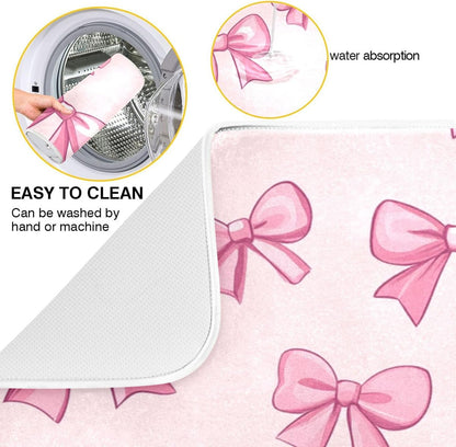 Pink Bows Dish Drying Mat For Kitchen Counter Drying Pad Absorbent Reversible Dishes Draining Rack Mat Coffee Bar Pad Countertop Decors Medium 16X18 Inch