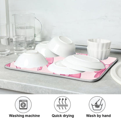 Pink Bows Dish Drying Mat For Kitchen Counter Drying Pad Absorbent Reversible Dishes Draining Rack Mat Coffee Bar Pad Countertop Decors Medium 16X18 Inch