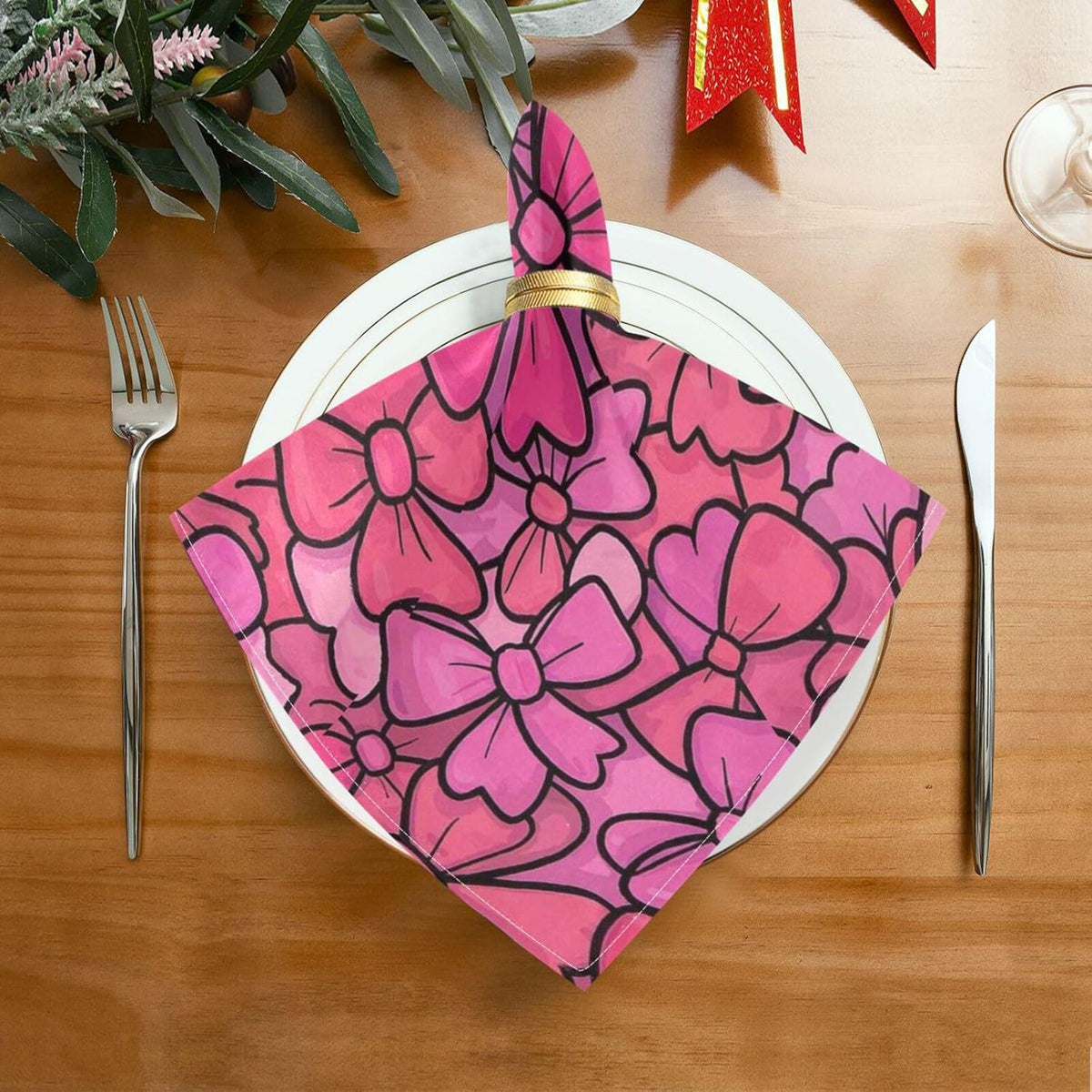 Cute Cartoon Bow Peach Cloth Like Dinner Napkins Reusable Napkins Washable eco Friendly Cloth Napkins Cotton Polyester Bistro Cocktail Cloth Napkins Set of 4 Napkins 20 x 20in