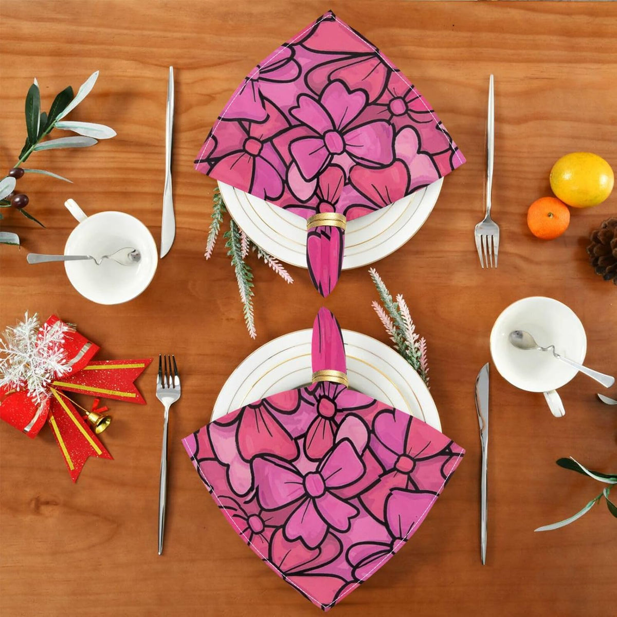 Cute Cartoon Bow Peach Cloth Like Dinner Napkins Reusable Napkins Washable eco Friendly Cloth Napkins Cotton Polyester Bistro Cocktail Cloth Napkins Set of 4 Napkins 20 x 20in