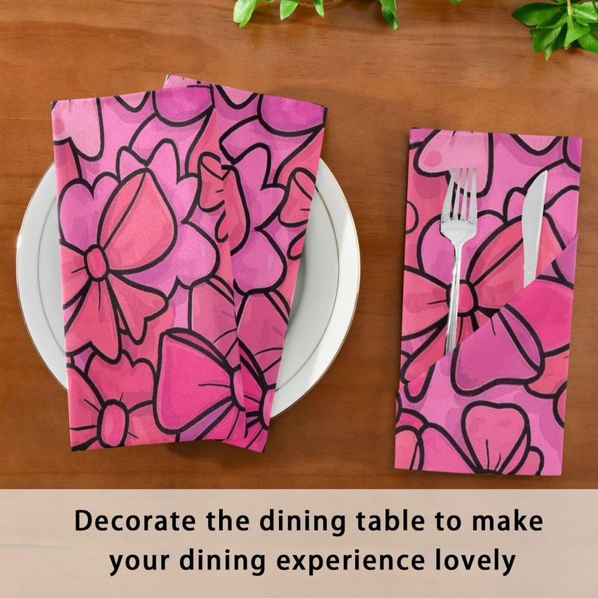 Cute Cartoon Bow Peach Cloth Like Dinner Napkins Reusable Napkins Washable eco Friendly Cloth Napkins Cotton Polyester Bistro Cocktail Cloth Napkins Set of 4 Napkins 20 x 20in