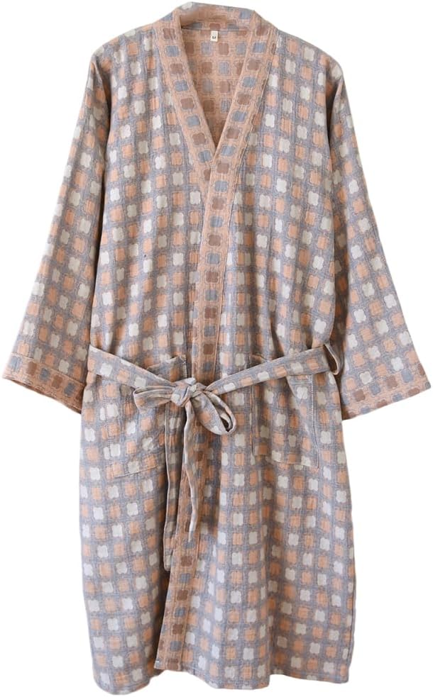Double-layer Cotton Gauze Japanese Kimono Bathrobe Loose Sleepwear Knee Length Yukata Robe for Women