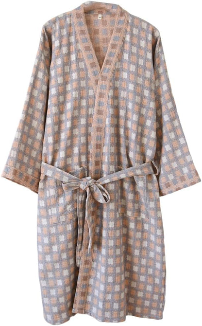 Double-layer Cotton Gauze Japanese Kimono Bathrobe Loose Sleepwear Knee Length Yukata Robe for Women